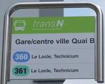 (203'617) - transN-Haltestellenschild - Le Locle, Gare/centre ville - am 13.