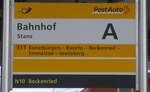 (186'803) - PostAuto-Haltestellenschild - Stans, Bahnhof - am 9. Dezember 2017