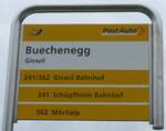 (205'552) - PostAuto-Haltestellenschild - Giswil, Buechenegg - am 27.