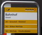 (224'077) - PostAuto-Haltestellenschild - Giswil, Bahnhof - am 13. Mrz 2021