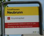 (255'305) - VB/SH-Haltestellenschild - Schaffhausen, Neubrunn - am 17.