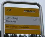 biberbrugg/748890/199816---postauto-haltestellenschild---biberbrugg-bahnhof (199'816) - PostAuto-Haltestellenschild - Biberbrugg, Bahnhof - am 8. Dezember 2018