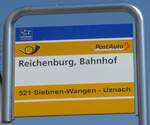 reichenburg/750564/216869---postauto-haltestellenschild---reichenburg-bahnhof (216'869) - PostAuto-Haltestellenschild - Reichenburg, Bahnhof - am 9. Mai 2020