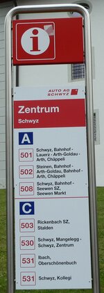 Schwyz/757339/229625---auto-ag-schwyz-haltestellenschild-- (229'625) - AUTO AG SCHWYZ-Haltestellenschild - Schwyz, Zentrum - am 22. Oktober 2021