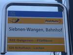(214'079) - PostAuto-Haltestellenschild - Siebnen-Wangen, Bahnhof - am 1. Februar 2020