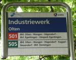(236'146) - BOGG/A-welle-Haltenstellenschild - Olten, Industriewerk - am 22. Mai 2022
