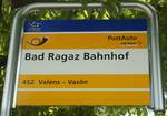 (141'786) - PostAuto-Haltestellenschild - Bad Ragaz, Bahnhof - am 15. September 2012