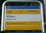 (194'530) - PostAuto-Haltestellenschild - Benken SG, Rten - am 7.