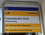 (246'496) - PostAuto-Haltestellenschild - Flumserberg, Tannenboden Dorf - am 24. Februar 2023