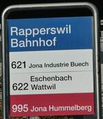 Rapperswil/757955/229786---zvvrj-haltestellenschild---rapperswil-bahnhof (229'786) - ZVV/RJ-Haltestellenschild - Rapperswil, Bahnhof - am 23. Oktober 2021