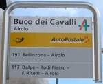 Airolo/743110/148803---postauto-haltestellenschild---airolo-buco (148'803) - PostAuto-Haltestellenschild - Airolo, Buco deiCavalli - am 9. Februar 2014