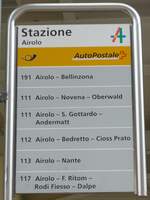 (174'983) - PostAuto-Haltestellenschild - Airolo, Stazione - am 18.