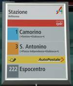 Bellinzona/755424/229132---tpbpostauto-haltestellenschild---bellinzona-stazione (229'132) - tpb/PostAuto-Haltestellenschild - Bellinzona, Stazione - am 14. Oktober 2021