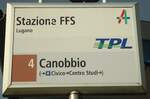 Lugano/742791/147686---tpl-haltestellenschild---lugano-stazione (147'686) - TPL-Haltestellenschild - Lugano, Stazione FFS - am 5. November 2013