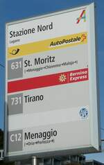 Lugano/759581/230317---postautobernina-expressasf-haltestellenschild---lugano (230'317) - PostAuto/Bernina Express/ASF-Haltestellenschild - Lugano, Stazione Nord - am 10. November 2021