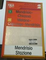 (147'818) - AUTOLINEA MENDRISIENSE-Haltestellenschild - Mendrisio, Stazione - am 6. November 2013