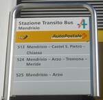 (210'546) - PostAuto-Haltestellenschild - Mendrisio, Stazione Transito Bus - am 26.