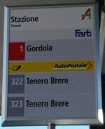 (244'904) - Fart/PostAuto-Haltestellenschild - Tenero, Stazione - am 10. Januar 2023