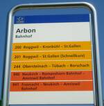 (128'851) - PostAuto/AOT-Haltestellenschild - Arbon, Bahnhof - am 21.