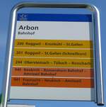 Arbon/743126/149435---postautoaot-haltestellenschild---arbon-bahnhof (149'435) - PostAuto/AOT-Haltestellenschild - Arbon, Bahnhof - am 29. Mrz 2014