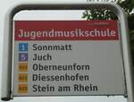 (134'906) - StadtBUS/PostAuto-Haltestellenschild - Frauenfeld, Jugendmusikschule - am 10. Juli 2011