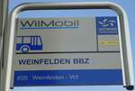 (139'132) - WilMobil/PostAuto-Haltestellenschild - Weinfelden, BBZ - am 27. Mai 2012