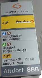 (180'691) - AUTO AG URI/PostAuto-Haltestellenschild - Altdorf SBB - am 24. Mai 2017