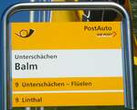 (128'251) - PostAuto-Haltestellenschild - Unterschchen, Balm - am 7. August 2010