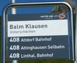 (252'697) - AUTO AG URI-Haltestellenschild - Unterschchen, Balm Klausen - am 15.