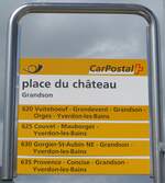 (172'966) - PostAuto-Haltestellenschild - Grandson, place du chteau - am 13. Juli 2016