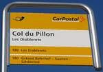 (161'240) - PostAuto-Haltestellenschild - Les Diablerets, Col du Pillon - am 27. Mai 2015