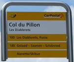 (208'519) - PostAuto-Haltestellenschild - Les Diablerets, Col du Pillon - am 5.