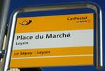 (132'484) - PostAuto-Haltestellenschild - Leysin, Place du March - am 6. Februar 2011