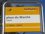 (187'951) - PostAuto-Haltestellenschild - Leysin, place du March - am 14. Januar 2018