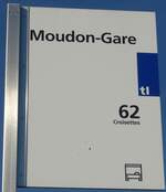 (161'404) - tl-Haltestellenschild - Moudon, Gare - am 28. Mai 2015