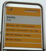 (143'843) - PostAuto-Haltestellenschild - Orbe, poste - am 27. April 2013