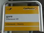 (150'903) - PostAuto-Haltestellenschild - Villeneuve VD, gare - am 26. Mai 2014