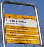 (234'049) - PostAuto-Haltestellenschild - Yverdon-les-Bains, Rue des Uttins - am 20.