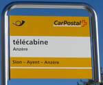 (158'060) - PostAuto-Haltestellenschild - Anzre, tlcabine - am 1. Januar 2015