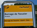 (238'680) - PostAuto-Haltestellenschild - Anzre, Barrage de Tseuzier - am 31. Juli 2022