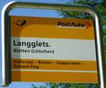 (146'239) - PostAuto-Haltestellenschild - Blatten (Ltschen), Langglet. - am 5. August 2013