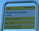 (201'754) - PostAuto-Haltestellenschild - Evolne, Route de Lannaz - am 24. Februar 2019