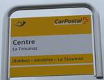 (159'640) - PostAuto-Haltestellenschild - La Tzoumaz, Centre - am 5. April 2015