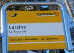 (232'114) - PostAuto-Haltestellenschild - La Tzoumaz, Larzine - am 19. Januar 2022