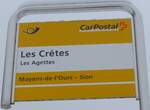 (188'394) - PostAuto-Haltestellenschild - Les Agettes, Les Crtes - am 11.