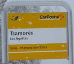 (188'408) - PostAuto-Haltestellenschild - Les Agettes, Tsamors - am 11. Februar 2018