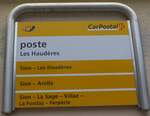 (184'093) - PostAuto-Haltestellenschild - Les Haudres, poste - am 24. August 2017
