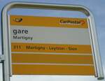 (147'334) - PostAuto-Haltestellenschild - Martigny, gare - am 22. September 2013