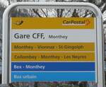 monthey/743924/158149---postautobus-urbain-haltestellenschild---monthey (158'149) - PostAuto/Bus urbain-Haltestellenschild - Monthey, Gare CFF - am 2. Januar 2015