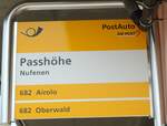 (127'552) - PostAuto-Haltestellenschild - Nufenen, Passhhe - am 4. Juli 2010